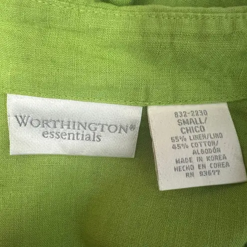 Worthington  Vintage Line Cotton Lime Green Button Front Womens Shirt Size Small