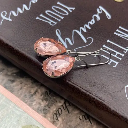 Vintage Pink Glass Teardrop Earrings | Coquette Soft Girl Romantic Dangle Silver