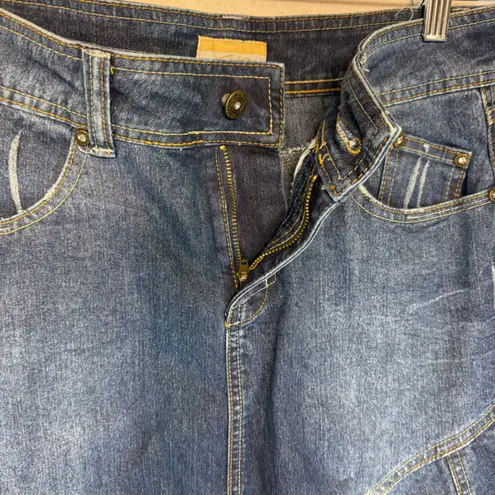 Y2K High Waist jean Maxi Skirt mermaid flared zip fly midi Dark Wash size 7/8 Blue