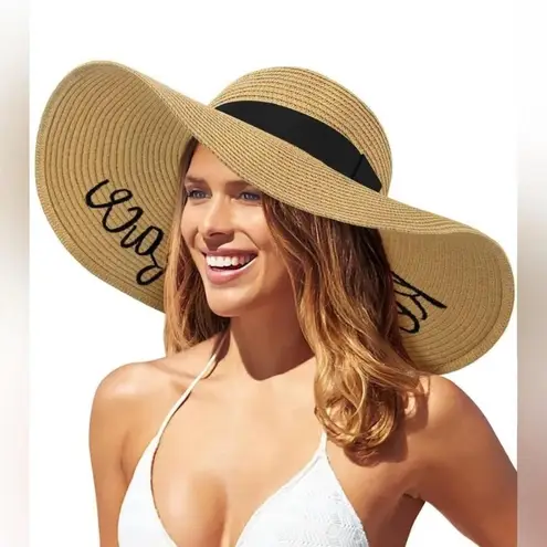 Floppy Resting Beach Face Straw Sun Hat NWOT