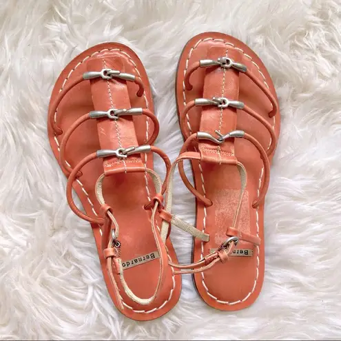 Bernardo Leather Gladiator Sandal Coral color with Silver Hook Detail