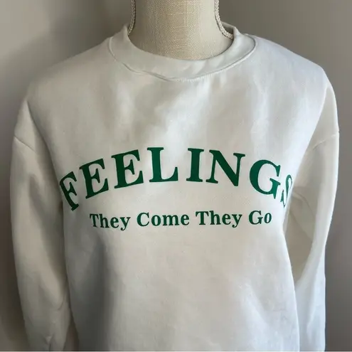 GLO White Pullover Sweatshirt Feelings They Come They Go Size Medium #123211