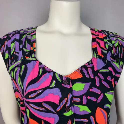 Vintage Dress Neon Midi Floral Paris Sport Club Button