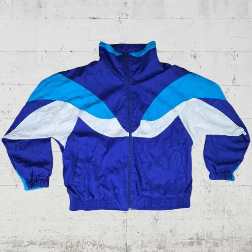 90s Vintage Colorblock Track Set Y2K Blue White Windbreaker Joggers Size Medium
