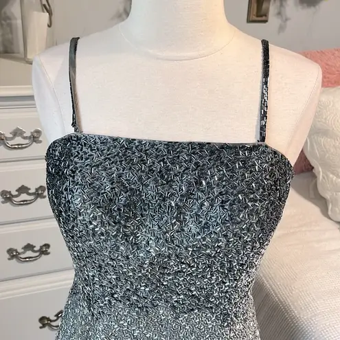 Nina Canacci Maxi Dress Spaghetti Strap Gray Beaded Womens Small Ballroom