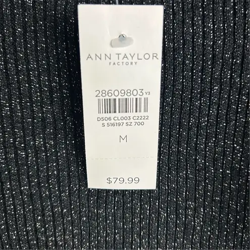 Ann Taylor Factory Women's M Black Metallic Sweater Bow Detail Pullover Size M