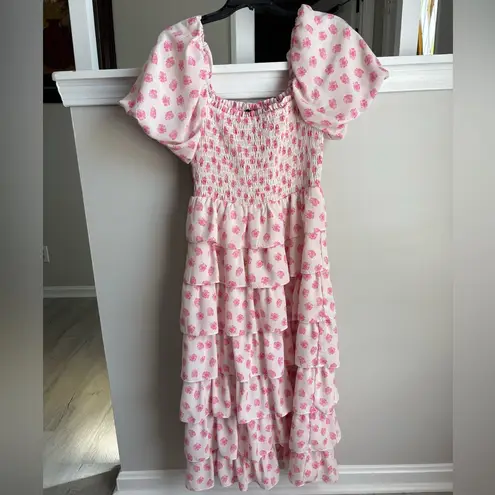 Midnight Doll Puff Short Sleeve Smocked Bodice Tiered Dress Size M