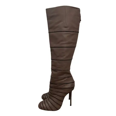 L.A.M.B. Gwen Stafani Tan Brown Leather Knee High Stiletto Boots 7.5