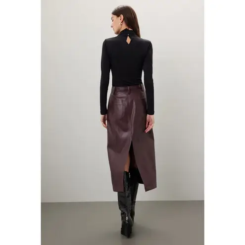 RTR Saunders Brown Faux Leather Slit Midi Skirt Size 14