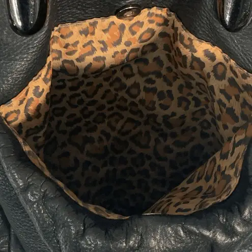 Via Spiga Women's Ruched Cow Leather Shoulder Purse Bag Black Size Large