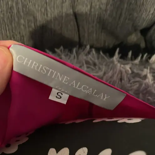 CHRISTINE ALCALAY 100%Silk Loose Fit Pink/Fuchsia Short Sleeve Blouse Size Small Pink