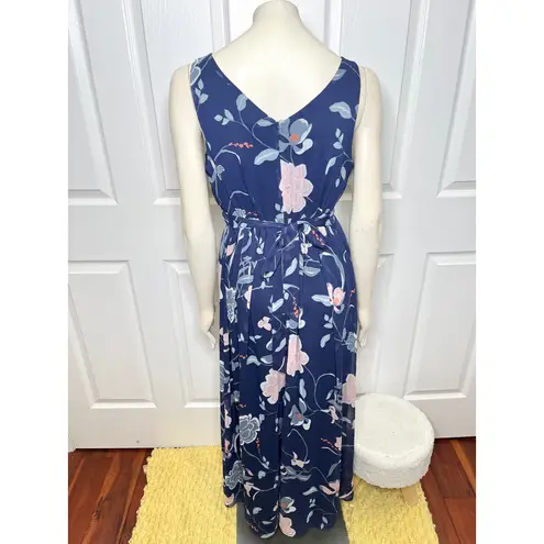 Motherhood Maternity Navy Floral Chiffon Maxi Dress w/ Surplice Pin-tuck Waist
