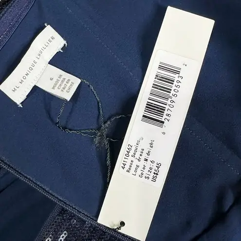 Monique Lhuillier ML Reese Sequined Strapless Gown, Navy Midnight, 6 (US)