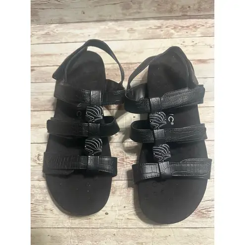 Vionic  Amber Black Croc Synthetic 3 Strap Sandals Size 9 Faux Leather Comfort