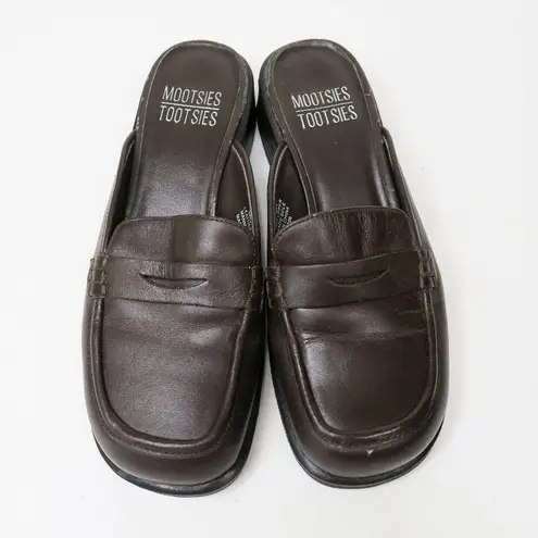 Mootsies Tootsies Vintage 90s Brown Leather Loafer Mules