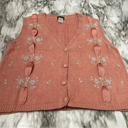 Bryn Connelly Womens Size M Pink Embroidered Forget Me Knots Ribbon Vest Vintage Size M