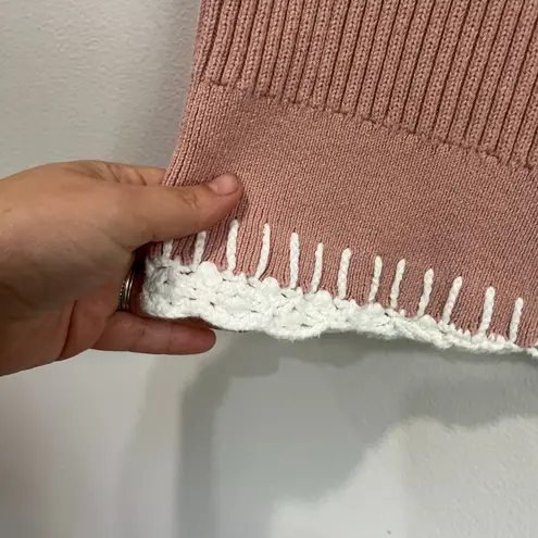 Alp N Rock Taylor Knit Tank Top Size M Pink Ribbed Crochet Detail Preppy Chic Size M