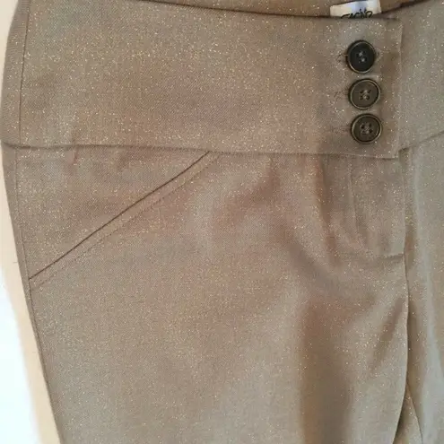Cache  Crop Gold Metallic Pant 3" Wide Waist Self Belt Stretch New $118 NWT