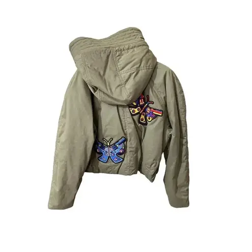 Jeremy Scott butterfly patch hooded crop jacket Size 8 Green