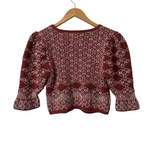 Free People  Geo Floral Orchid Cinnamon Cropped Knit Cardigan Size Medium