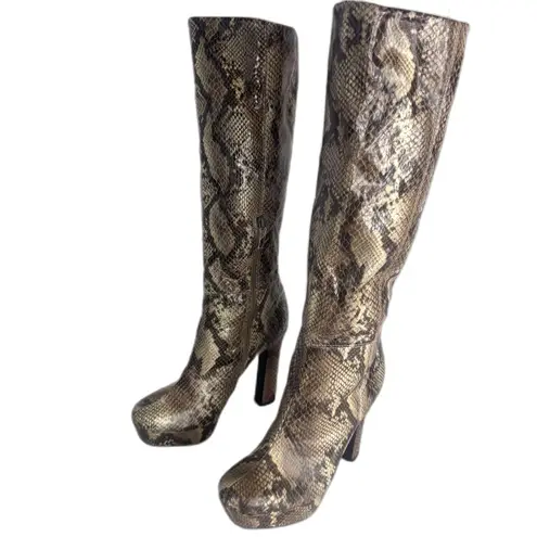 Worthington Boots Womens Size 8 M Snakeskin Knee High Platform Heels mobwife Brown