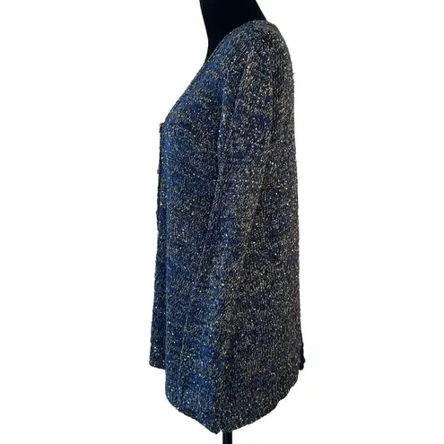 Anthropologie ShuShu Cardigan Sweater Blue/Gold Shimmer Lace Back Angora Large Blue