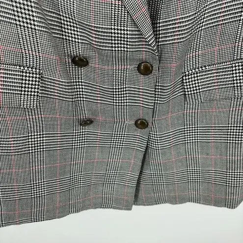 Emerson Fry Lee Blazer Jacket Houndstooth Plaid Linen Size 14 Black White