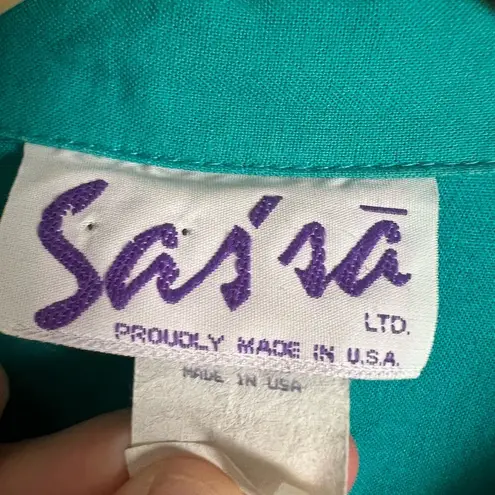 Vintage Teal Blue Western Boho Fringed Studded Long Sleeve Maxi Shirt Dress M Size M