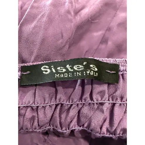 Sistes Made in Italy Purple Strapless Top White Floral Lace Trim Boho Summer