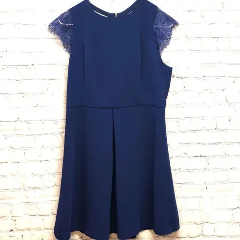 Dina Be Navy Classic Dina B Deep Navy Party Dress Blue Cut-Out Lace Back and Cap sleeve