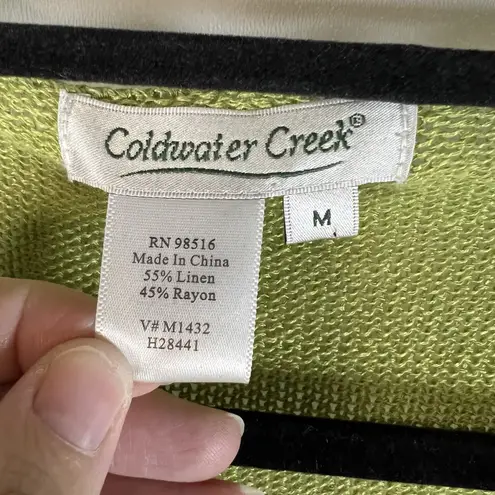 Coldwater Creek Green Tie Front Sweater Linen Cotton Size M Y2K 90s Friends
