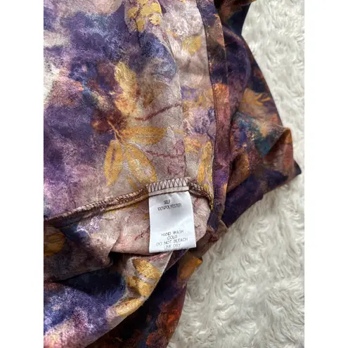 Fore Boutique Satin Purple Gold Floral Maxi Dress Strapless Open Cowl Back