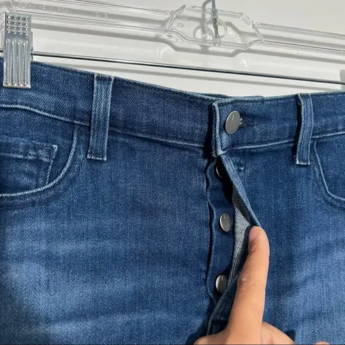 J Brand  Bonny Mid Rise Mini Jean Skirt In Galaxy Wash Frayed Hem Size 27‎