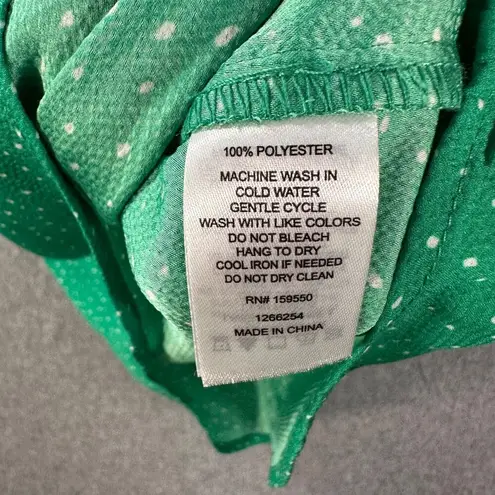Carolina belle Green Polka Dot Short Sleeve Blouse Women's XS Pleated Split Neck