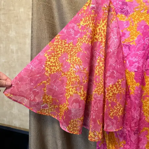 Ted Baker  Lilanya Metropolis Printed Flutter Sleeve Blouse Pink Orange Size 1