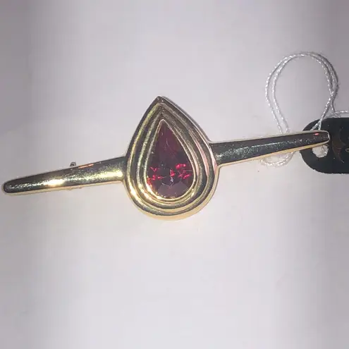 Angel Brand Elegant Vintage Gold Tone and Red Rhinestone Teardrop Brooch