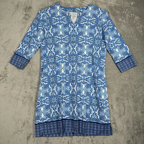 Coolibar Dress Womens Medium Blue White Geometric UPF 50+ Oceanside Tunic Dress