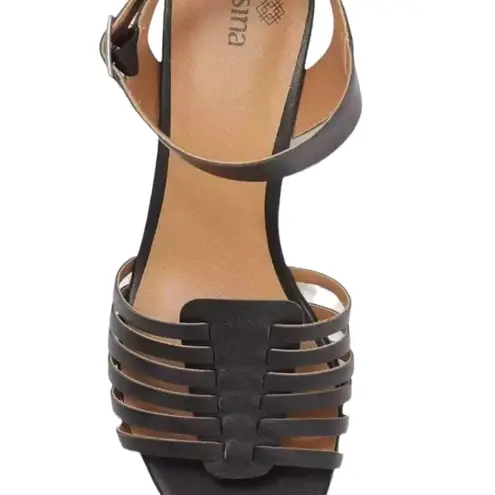NWT NORDSTROM Susina Leather Terra Wedge Gladiator Sandal Black Strappy Size 9