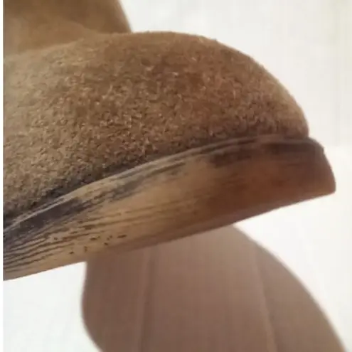 White Mountain Jitter Suede Ankle Booties-Size 6M-Taupe-Side Zip-Strappy Detail