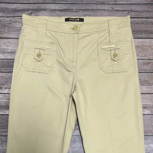 Roberto Cavalli Beige Gold Flare Monogram Button Patch Pockets Mid Rise Pants 42