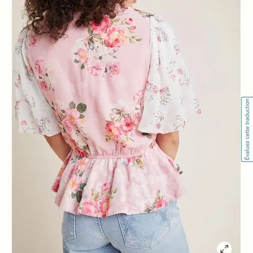 Hemant & Nandita Rose Garden Floral Boho Blouse Size Medium Peasant Pink