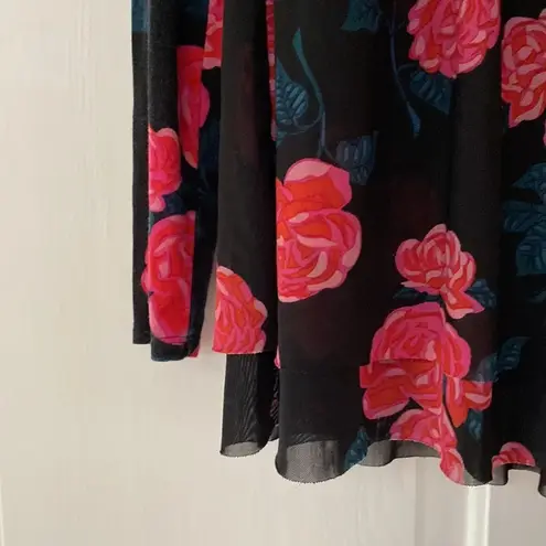 Matilda Jane Winter Blooms Long Sleeve Pink Rose Floral Tulle Overlay Black Top