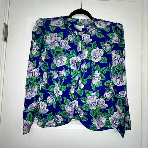 Lord and Taylor Vintage Floral Print Silk Long Sleeve Button Front Suit Style Jacket