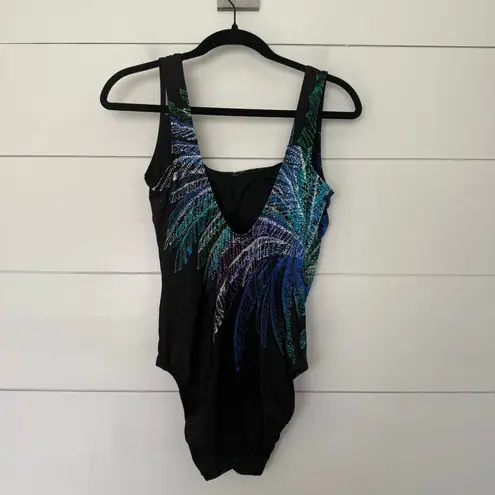 Longitude Women’s 8 Black Patterned One Piece Swim Pool Beach Ocean