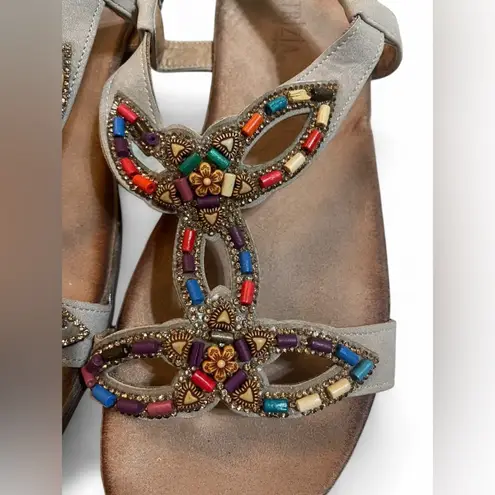 Patrizia Volcanic Slingback Sandal Multicolor Wooden Beads Rhinestones Sz 41 Tan
