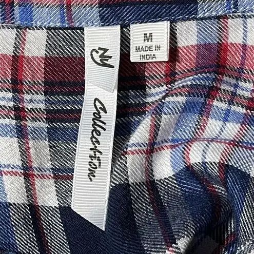 Ny Collection Medium Top Plaid Hi-Low Long Sleeves Button Up Collared Multicolor