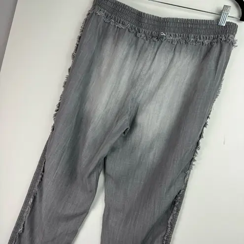 Bella Dahl Tencel Lyocell Grey Washed Fringe Trim Straight Leg Pants Sz Medium