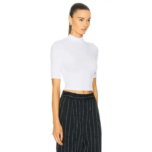 Enza Costa Silk Rib Cropped Half Sleeve Mock Neck Top in White Small New womens