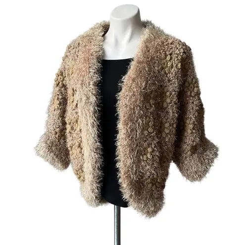 Talk Of The Walk Chunky Knit Crochet Inset Open Front Sweater Cardigan, Sz M Gold Size M