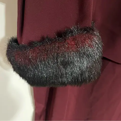 Vintage 90’s Positive Attitude Burgundy Midi Dress Faux Fur Cuffs Size 20 Red